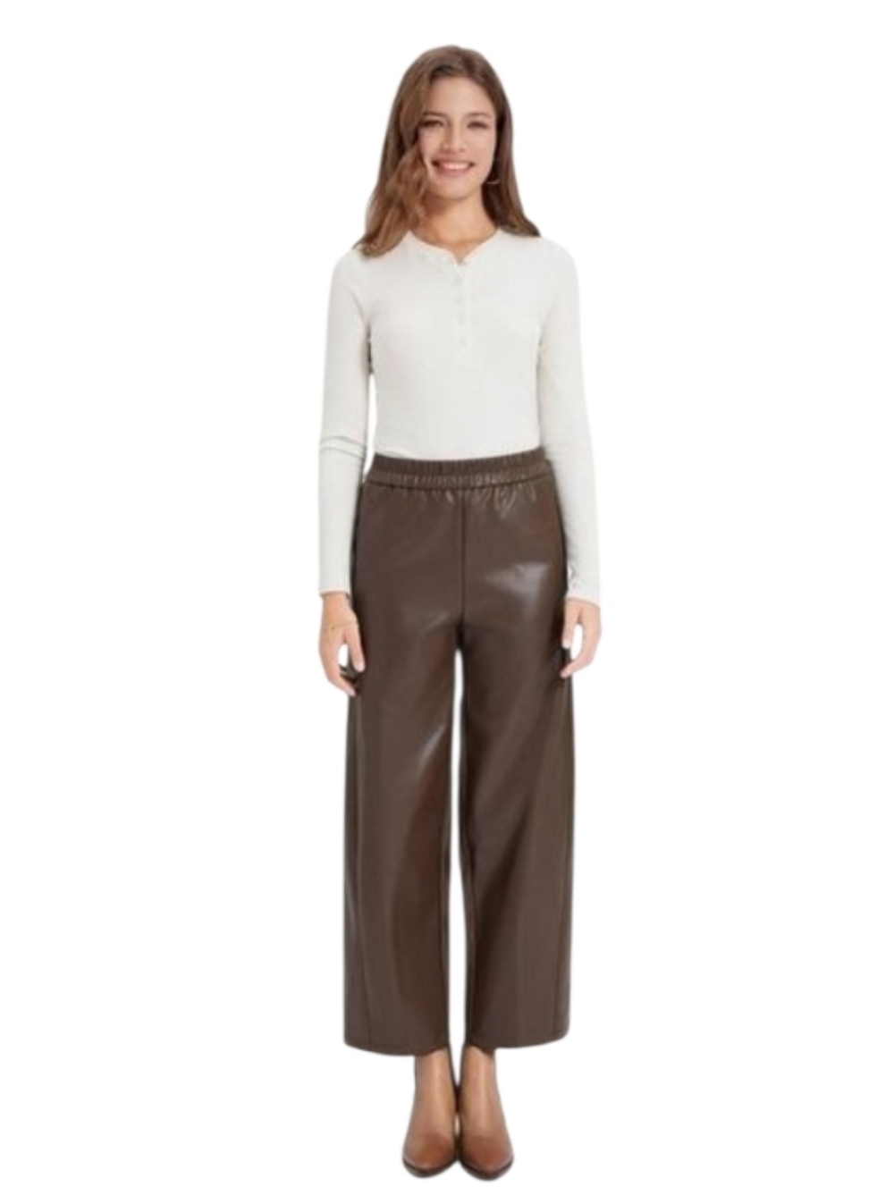 a new day | Chocolate Brown Faux Leather Wide-Leg Barrel Pants Size XL